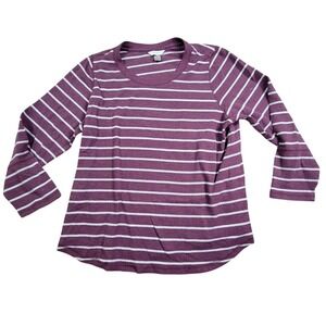 CJ Banks Sweater Womens 2X Red White Striped Knit Long Sleeve Crew Neck Pullover